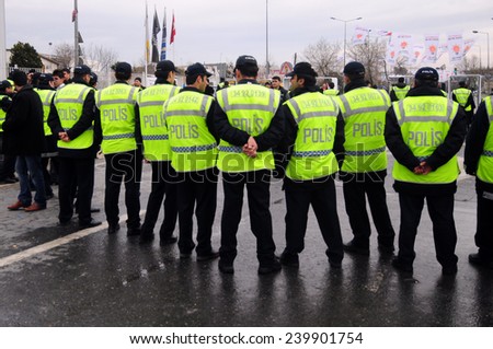ISTANBUL - MARCH 22:  AK Party (AKP) meeting. before local elections. Police officers  on March 22, 2009 Istanbul, Turkey.