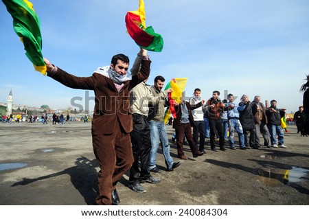 ISTANBUL,TURKEY - MARCH 21: Kurds celebrating their traditional feast Newroz that means \'new day\' in kurdish on March 21, 2009 in Istanbul, Turkey.