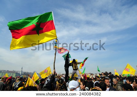 ISTANBUL,TURKEY - MARCH 21: Kurds celebrating their traditional feast Newroz that means \'new day\' in kurdish on March 21, 2009 in Istanbul, Turkey.