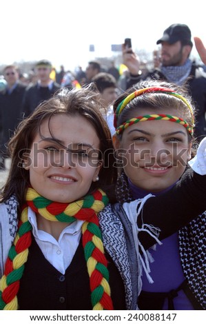 ISTANBUL,TURKEY - MARCH 21: Kurds celebrating their traditional feast Newroz that means 'new day' in kurdish on March 21, 2009 in Istanbul, Turkey.