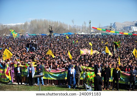 VAN,TURKEY - MARCH 20: Kurds celebrating their traditional feast Newroz that means 'new day' in kurdish on March 20, 2010 in Van, Turkey.