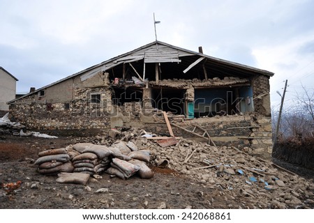 ELAZIG, TURKEY - MARCH 09:  Houses ruined during the earthquake of Elazig. Adobe houses were destroyed in the earthquake  on March 09, 2010 in Elazig, Turkey.