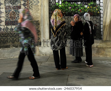ISTANBUL,TURKEY-DEC 11: Muslims pray inside of Eyup Sultan Mosque on Dec 11,2009  in Istanbul,Turkey.