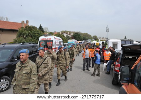 ISTANBUL, TURKEY - APR   5 : The search and rescue team work to find missed child in the forest. Soldiers also attended to the team  on April   5, 2014 in Istanbul, Turkey