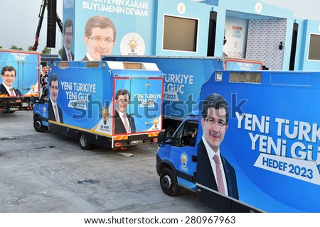 ISTANBUL - 17 MAY:  The AK Party (AKP) meeting. Before the general election. On May 17, 2015 in Istanbul, Turkey