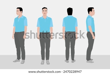 Animated businessman character design, front, side, and back views, one third views, side views and a lively cartoon style for presentations, explainer videos, 2D realistic Character and more! 