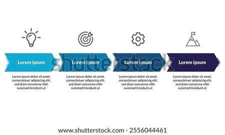 Achieve Business Success: Minimal Four-Step Progress Bar Infographic with Arrows. Clean and Professional Design.