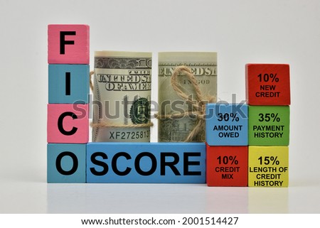 The word FICO SCORE on a colored block of wood. FICO Score is a credit score created by Fair Isaac Corporation intended for Lenders to assess borrowers with credit risk assessment methods