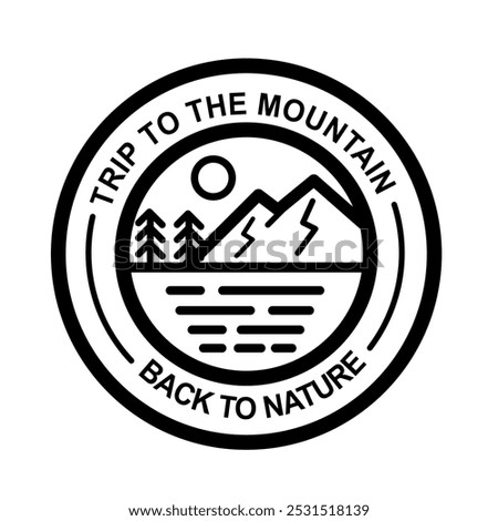 mountain logo, line art, vector illustration design, nature line art logo design, badge tourism emblem, travel outdoor logo 