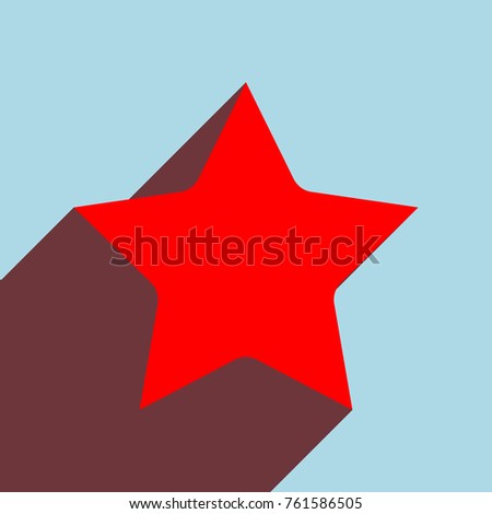 Star Icon with rounded corners of inner radius. Vector. Red flat icon with infinte wine shadow to left down corner at sky background.