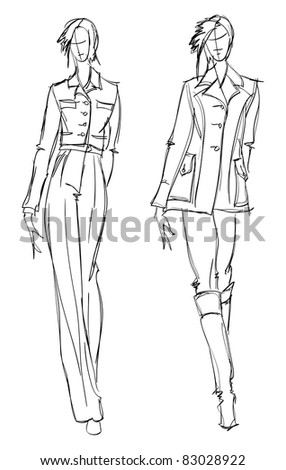 Sketch. Fashion Girl. Hand-Drawn Fashion Model. Vector Illustration ...