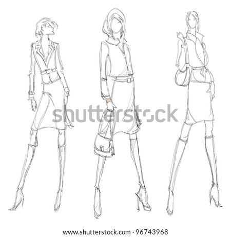 Sketch. Fashion Girl. Hand-Drawn Fashion Model Stock Vector ...