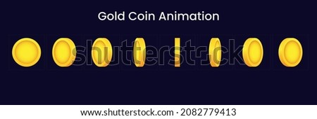 Gold coin turn around animation. sprite sheets for game and apps, eps- 10 vector illustration.