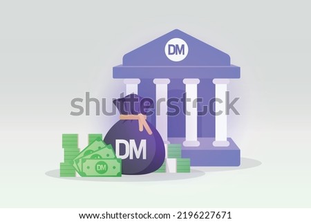 Bank deposit and money bag and banknote illustration with Deutsche currency sign. Germany money symbol of Poland. Saving and bank transfer service icon concept.