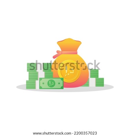 Money bag and banknote with Dirham sign. Dirham currency of the United Arab Emirates . Flat style Vector illustration isolated on white background.