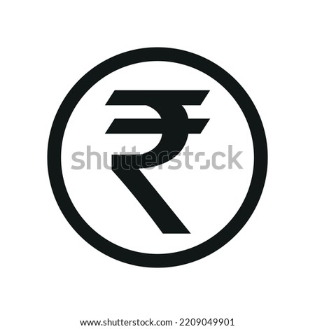 Rupee coin sign black and white icon. Flat money currency symbol.