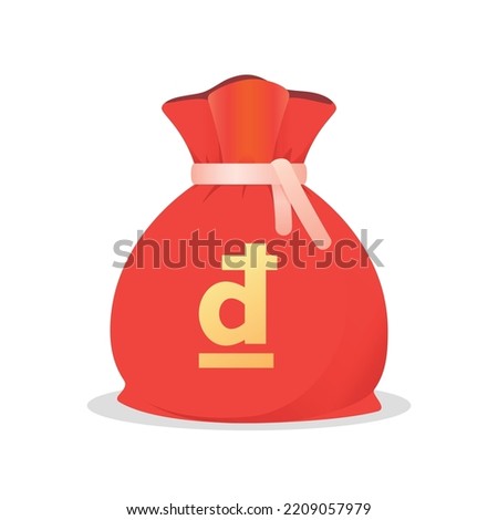 Moneybag with Dong sign. Cash, interest rate, business and financial equipment concept. Flat style vector Vietnamese dong money Symbol.