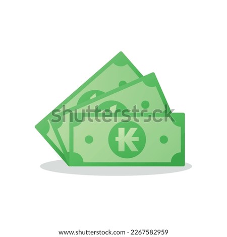 Paper note with Lao kip sign. Banknote cash money symbol. Saving, exchange, finance and budget concept. Flat vector currency symbol.