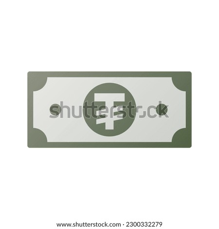 Mongolian Tugrik Banknote. Flat style currency illustration Isolated on white background. Tugrik for currency symbol, financial and business element.