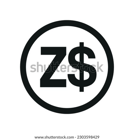 Zimbabwean dollar coin sign black and white icon. Flat money currency symbol.