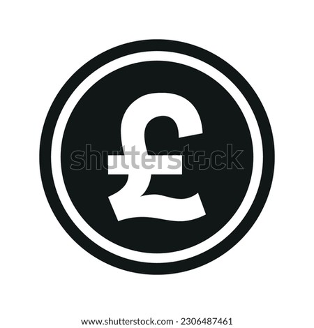 UK Pound icon. Flat black and white currency coin. Money Pound symbol. Vector isolated on white background.