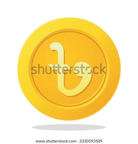 Gold coin with TAKA sign. Bangladeshi Currency symbol taka. Financial items.