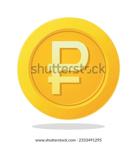 Gold coin with Russian Ruble sign. Russian Federation Currency symbol. Financial items.