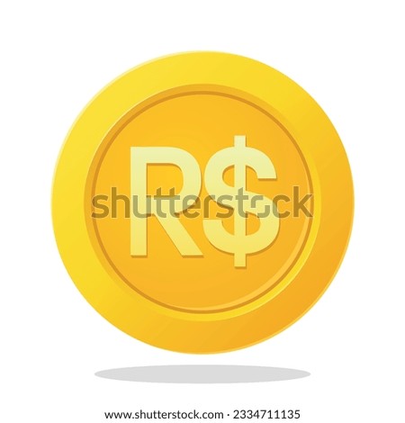 Gold coin with Brazilian Real sign. Brazil Currency symbol. Financial items.