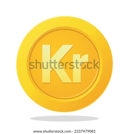 Gold coin with Denmark Danish Krone sign. Denmark Currency symbol. Financial items.
