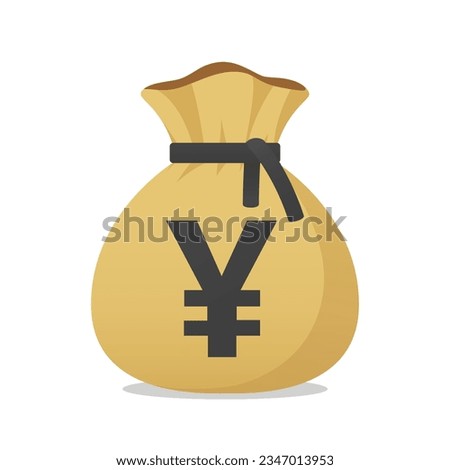 Moneybag with Japanese Yen sign. Cash, interest rate, business and financial item. Flat style vector finance symbol.