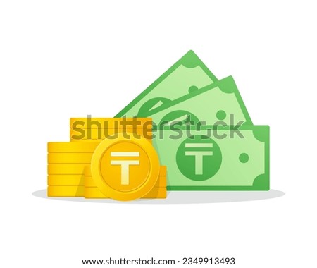 Stack of cash money symbol with Kazakhstani Tenge sign. Stack Of Cash isometric illustration. Cash, payment and financial item.
