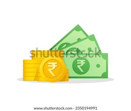 Stack of cash money symbol with Indian Rupee sign. Stack Of Cash isometric illustration. Cash, payment and financial item.