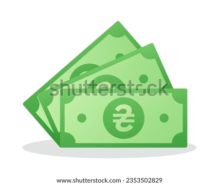 Paper note with Ukrainian hryvnia Sign. Banknote cash money symbol. Saving, exchange, finance and budget concept. Flat vector currency symbol.