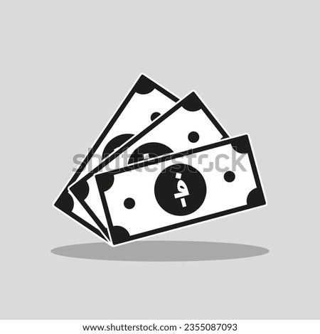 Cash Icon flat style with Afghan Afghani sign. Afghanistan cash money symbol. Saving, exchange, financial times. Black and White vector currency illustration.