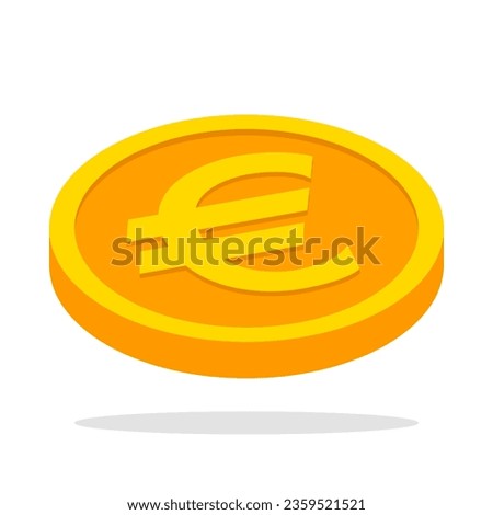 Isometric gold coin with Euro sign. 3d style European Union currency coin. Flat vector money symbols illustration.
