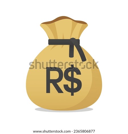 Moneybag with Brazilian Real sign. Cash, interest rate, business and financial item. Flat style vector finance symbol.