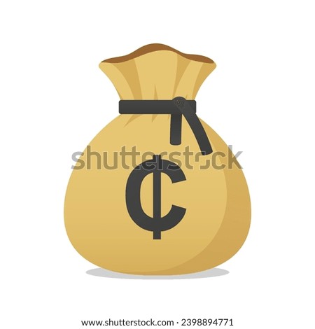 Moneybag with Ghanaian Cedi sign. Cash, interest rate, business and financial item. Flat style vector finance symbol.