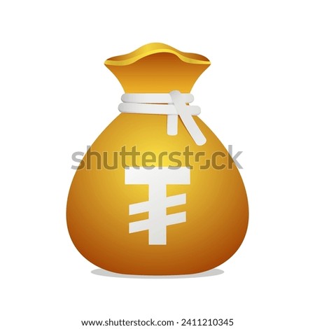 3D money bag with Mongolian Tugrik sign. Cash money, business and finance element object.