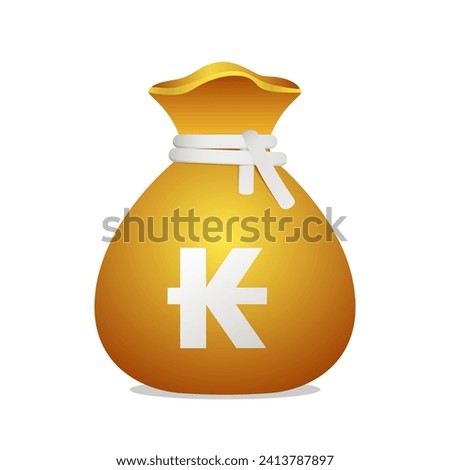 Golden money bag with Laotian Kip sign. Cash money, business and finance 3D element object.