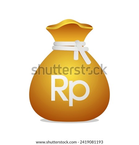 Golden money bag with Indonesian Rupiah sign. Cash money, business and finance 3D element object.