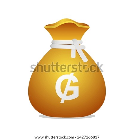 Golden money bag with Paraguayan Guarani sign. Cash money, business and finance 3D element object.