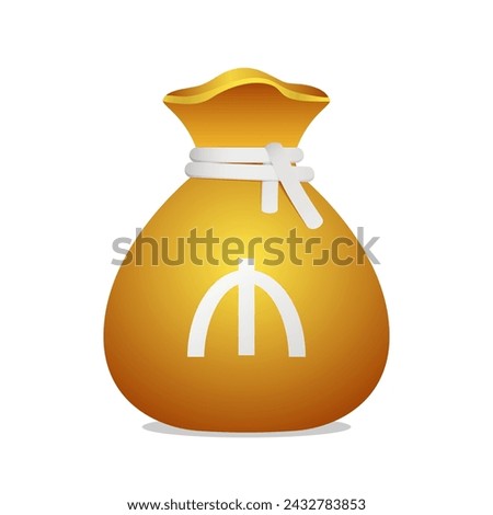 Golden money bag with Azerbaijani Manat sign. Cash money, business and finance 3D element object.