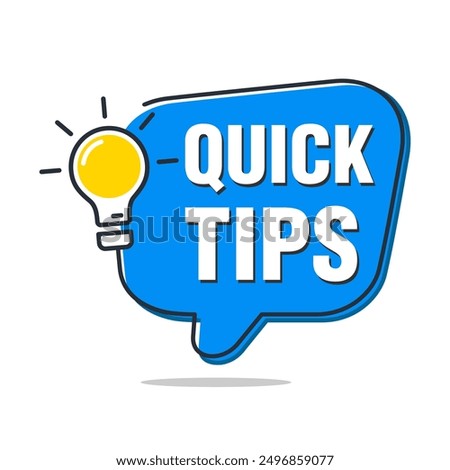 Quick tips logo with light bulb. Great ideas, tips. Vector illustration.