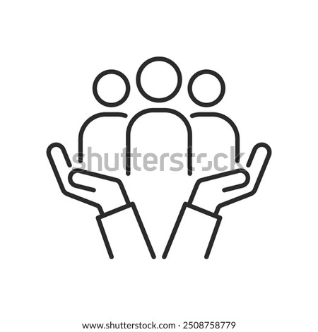 Inclusion social equity icon. Thin line people group , community care, people group save icon. Editable flat stroke vector icon.