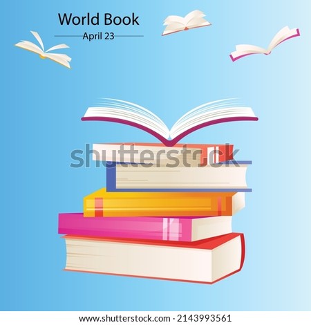 World book day. Stack of colorful books with open book. Mental Health Day concept, books pile and globe,World literature concept, Knowledge information, earth day concept.Education vector illustration