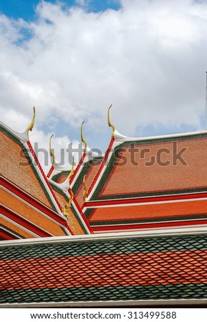 roof style of thai temple with gable apex on the top,thailand