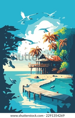 Hut in Maldives sunny day vector illustration