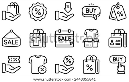 Set of Vector Icons Related to Sales And Discount. Contains such Icons as Shopping bag, Discount, Tag Price, Sales, Buy, Low Price and more.
