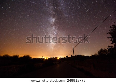 Wonderful night heavens over the road in Mallorca, Spain