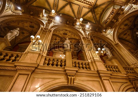 Vienna, Austria, January 06 2014: Balconies of Vienna Opera House indoor